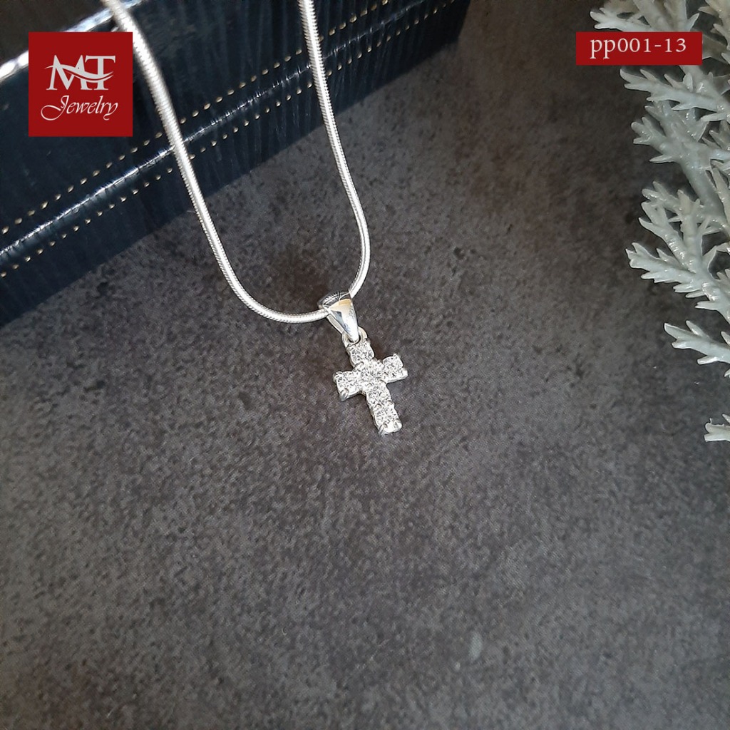 MT จี้เงินแท้ ไม้กางเขน ประดับเพชรวิส (ขนาดเล็ก) ตัวเรือนเงินแท้ Silver Cross Pendant (pp001-13) MT Jewelry มณีธารา