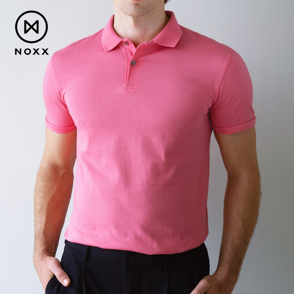 Noxx Polo T-shirt: เสื้อยืดโปโล ผ้าพรีเมี่ยม พีม่า คอตต้อน สีชมพู Pink Salmon