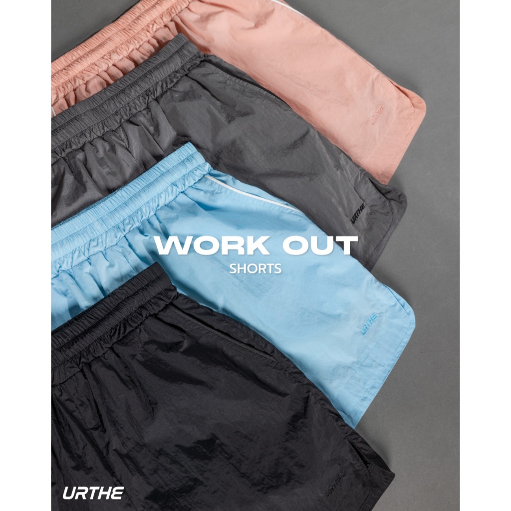 URTHE - กางเกงขาสั้น เอวยืด ผ้าร่ม รุ่น WORKOUT SHORTS