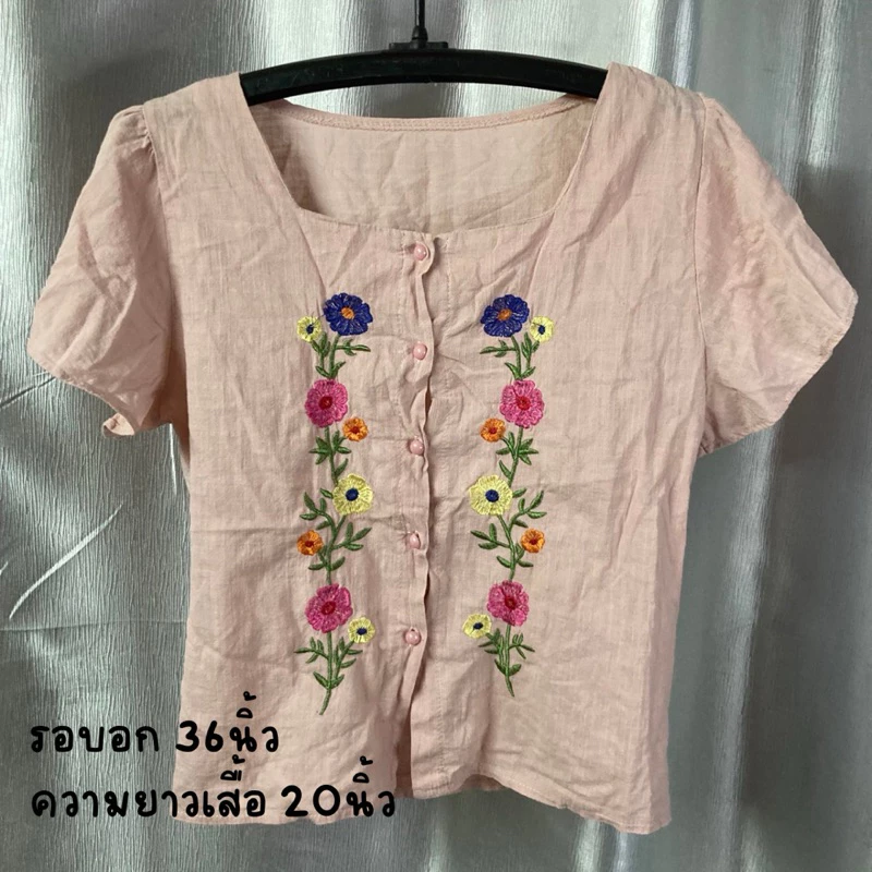 เสื้อครอปมือสอง แขนสั้น แขนยาว ลายดอก ลายสก็อต ซีทรู