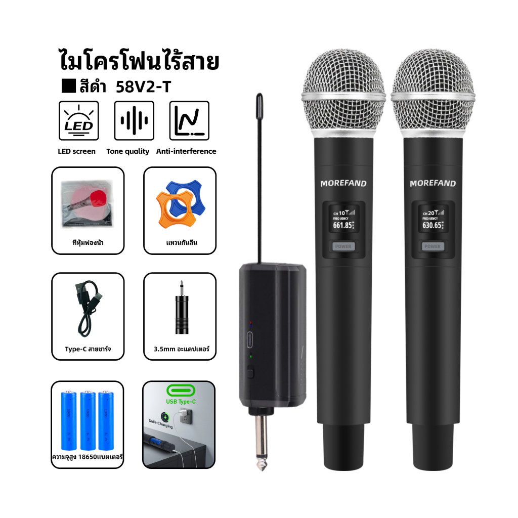ไมโครโฟนไร้สาย ไมค์โครโฟน ไมค์ลอยแบบพกพา ชุดรับ-ส่งไมโครโฟนไร้สาย ไมค์คู่แบบมือถือ UHF Wireless Microphone