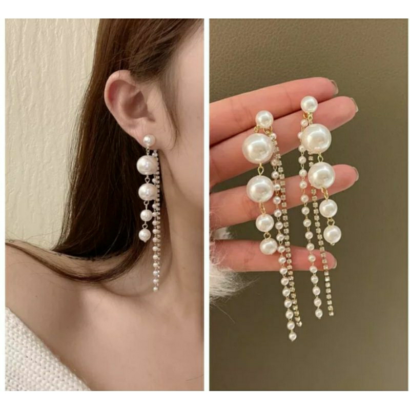 พร้อมส่ง  ต่างหูมุกยาวๆเม็ดใหญ่ ต่างหูยาวระย้าออกงาน ตุ้มหูมุกติดหู เสียบ โบว์ ริบบิ้น ใส่ชุดไทย เดรส ไปงานแต่ง ใส่ทำงาน
