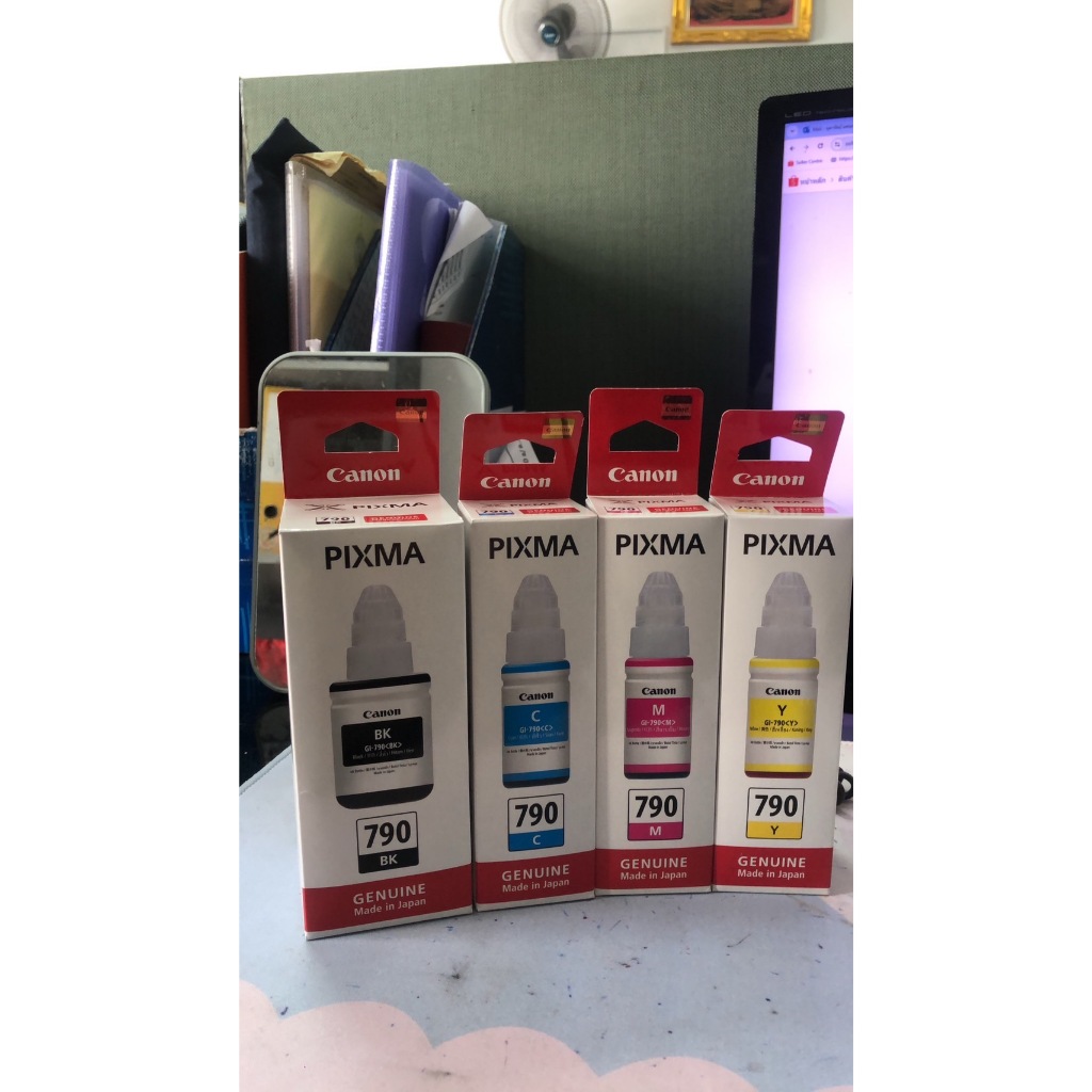 CANON  Gl-790 4สี BK,C,Y,M ของแท้ศูนย์ มีกล่องของใหม่ คุณภาพ100%จัดแพ็ค4ขวด4สี