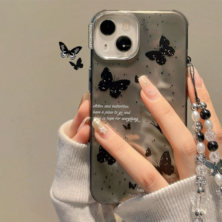 จัดส่ง24ชม for iPhone 15 11 12 13 14 Pro max case เคสไอโฟน11 บางเบาพกพาง่าย น่ารัก ผีเสื้อ การชุบ แฟชั่น โซ่มุก Case