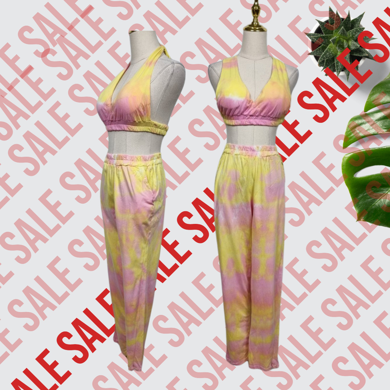 S13704 Set บราผูกคอ+กางเกงขายาว ลายมัดย้อม Set: tie-dye bra + long pants, tie-dye patternSALE 💚พร้อม