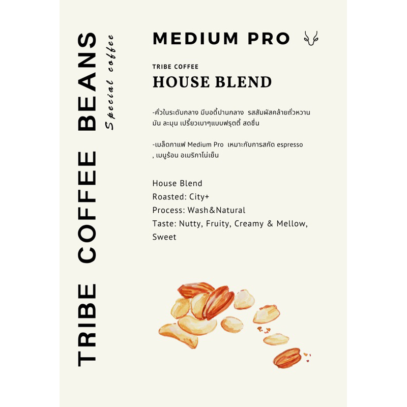 เมล็ดกาแฟคั่วกลาง Arabica 100% เกรดพรีเมียม  Medium Roast pro