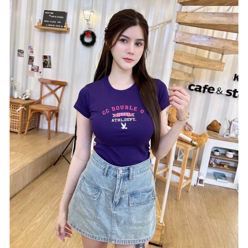 เสื้อรัดรูปคอกลม ป้ายนมโต ผ้าหนา ยืดเด้ง ใส่สบาย สกรีนอกใหม่ล่าสุด ( รูปถ่ายจากสินค้าจริง )