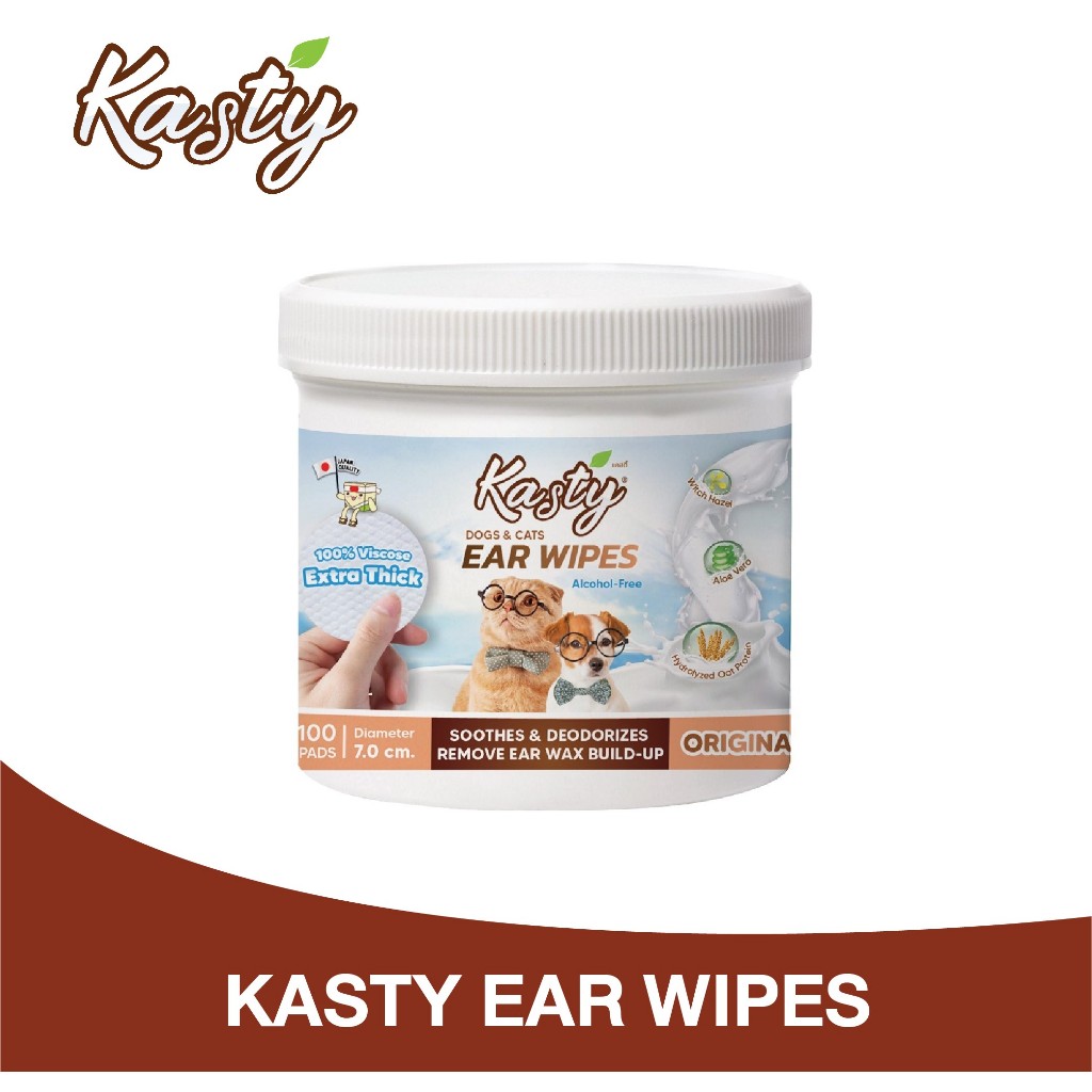 [02054] Kasty Pet Ear Wipes ผ้าเปียกเช็ดหูสัตว์เลี้ยง กลิ่น Original แผ่นกลมหนาพิเศษ ขนาด 7.0 x 7.0 ซม. (บรรจุ 100 แผ่น)