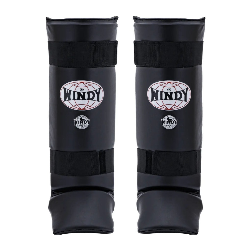 วินดี้สนับแข้งคิกบ็อกซิ่ง — หนังเนื้อหนา WSC1-BK สีดำ Kickboxing Shin Guards — PU –  S, M, L, XL | W