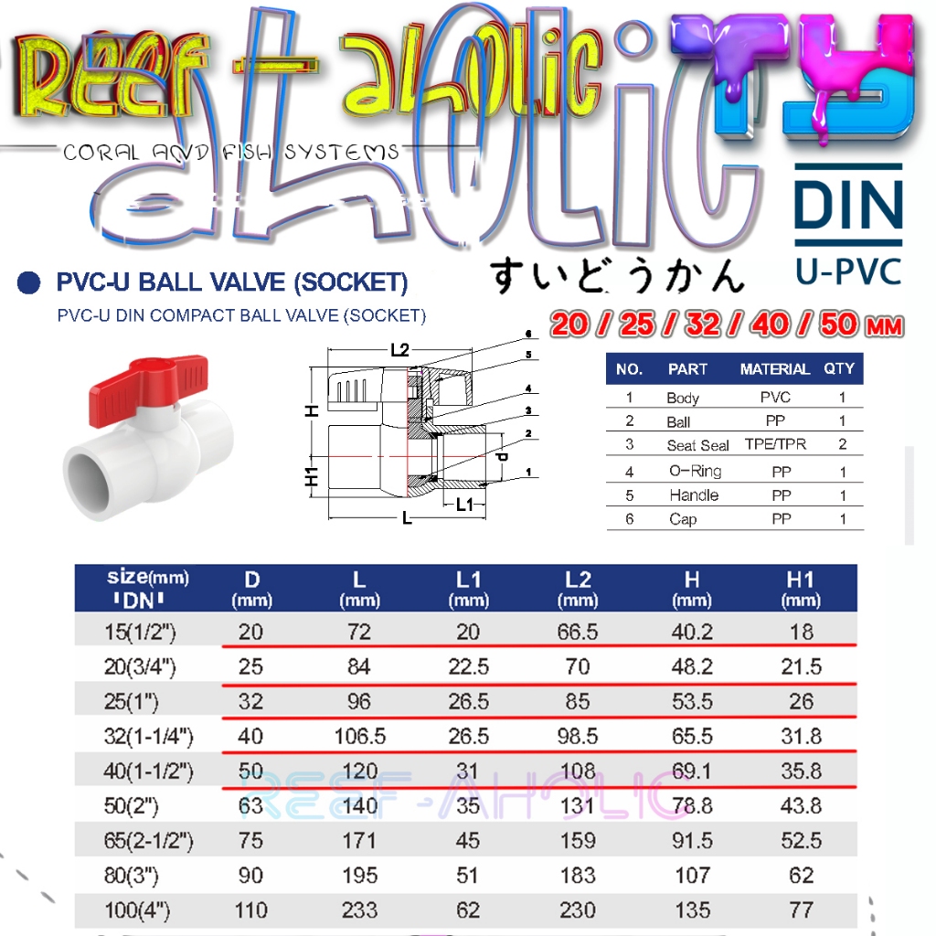 Reef-Aholic TY Ball Valve บอลวาล์ว สุดคลาสสิครุ่นมาตราฐาน ใช้งานกันมายาวนาน  รุ่นประหยัดมีมาให้เลือกใช้กันแล้ว คุ้มจิงงง