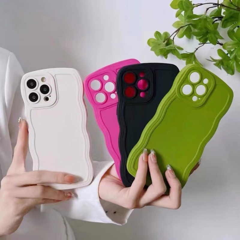 เคสโทรศัพท์มือถือ ขอบหยัก สีพื้น iPhone 11 XR 7 8 Plus 12 13 14 15 Pro MAX X XR XS MAX 7 8plus ป้องกันกล้อง กันกระแทก