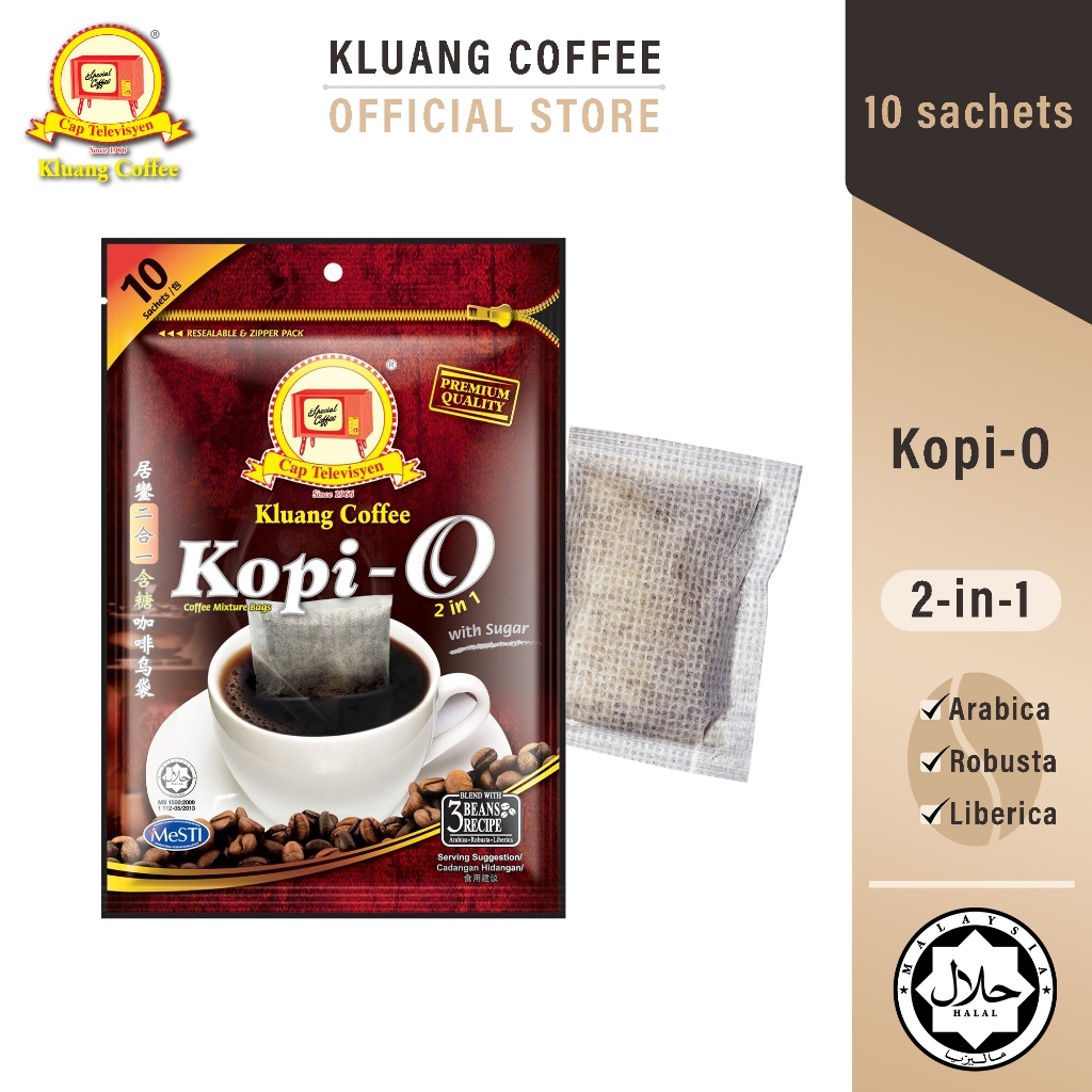 Kluang Black Coffee Cap Televisyen Kopi-O 2in1 with Sugar (10 sachet x 1 pack) กาแฟดำผสมน้ำตาล (10 ซ