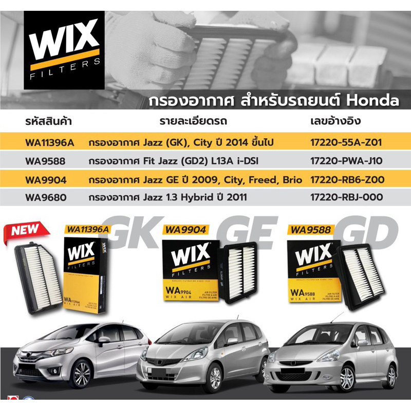 กรองอากาศ Honda jazz city ปี2003-2020 ยี่ห้อWIX คุณภาพดี
