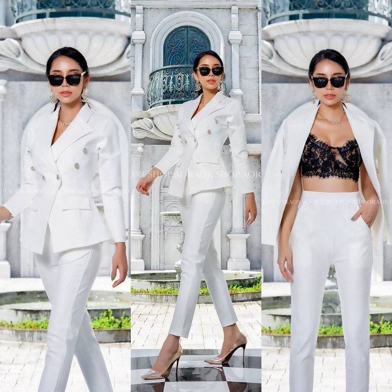 1️⃣ชุดสูท2ชิ้นกระดุมทอง  ลุคBusiness มี17สีให้เลือก