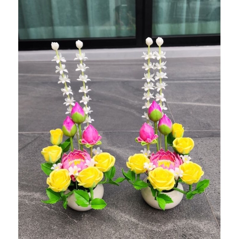 ดอกบัว(ราคาต่อ1แจกัน) แจกันดอกบัว แจกันดอกบัวไหว้พระ ถวายสิ่งศักดิ์สิทธิ์ ทำจากดินปั้น - รูปที่ 5