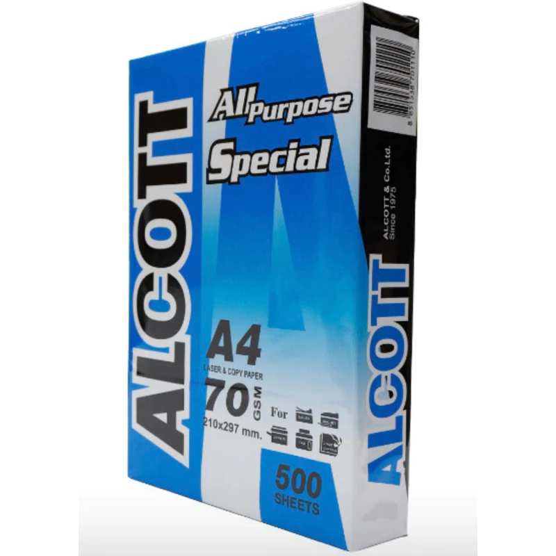 Alcott กระดาษถ่ายเอกสาร 70 แกรม ขนาด A4 บรรจุ 500 แผ่น ห่อสีฟ้า