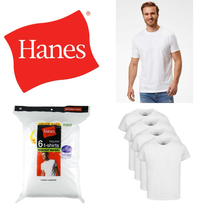 Hanes เสื้อยืดคอกลม แขนสั้น ผ้าบาง ของแท้ นำเข้าจากอเมริกา (L 42-44) (XL 46-48)