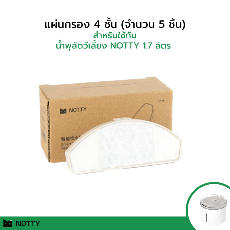 แผ่นกรอง ฟิลเตอร์ และฟองน้ำปั๊ม น้ำพุสัตว์เลี้ยง NOTTY 1.7 ลิตร