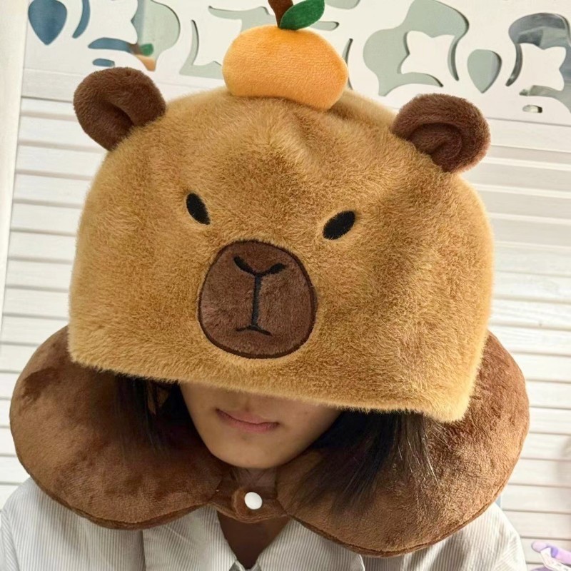 พร้อมส่ง🌈PP หมอนรองคอ คาปิบาร่า น่ารัก งีบหลับ รูปตัวยู ที่รองคอ Capybara 58006