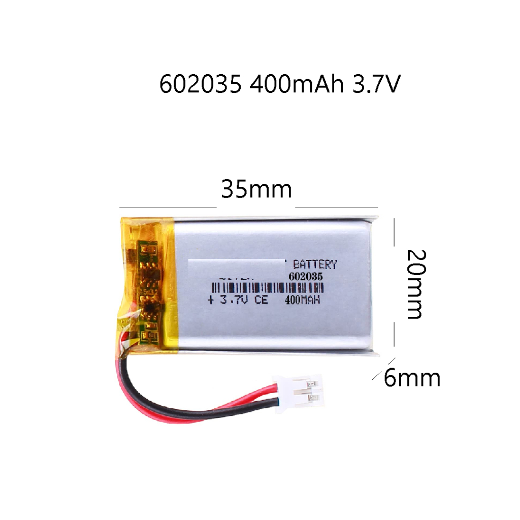 3.7 V 602035 400mAh เข้าหัว jst 1.25 MP4 GPS MP3 Bluetooth Stereo DIY Gift