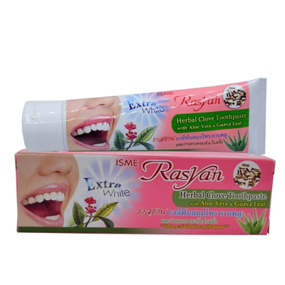 ราสยาน ยาสีฟันสมุนไพร กานพลู ผสมว่านหางจระเข้&ใบฝรั่ง Rasyan Herbal Clove Toothpaste with Aloe Vera 