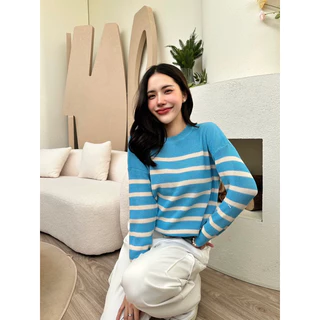 BY IRA (3059) Kim berry Sweater ไหมพรมแขนยาวลายทางแบบนุ้งคิมเบอร์รี่ ดีไซน์คอกลม มีสมอคนิดนึง ยืดได้เยอะมาก คุณหนูสุดดดด