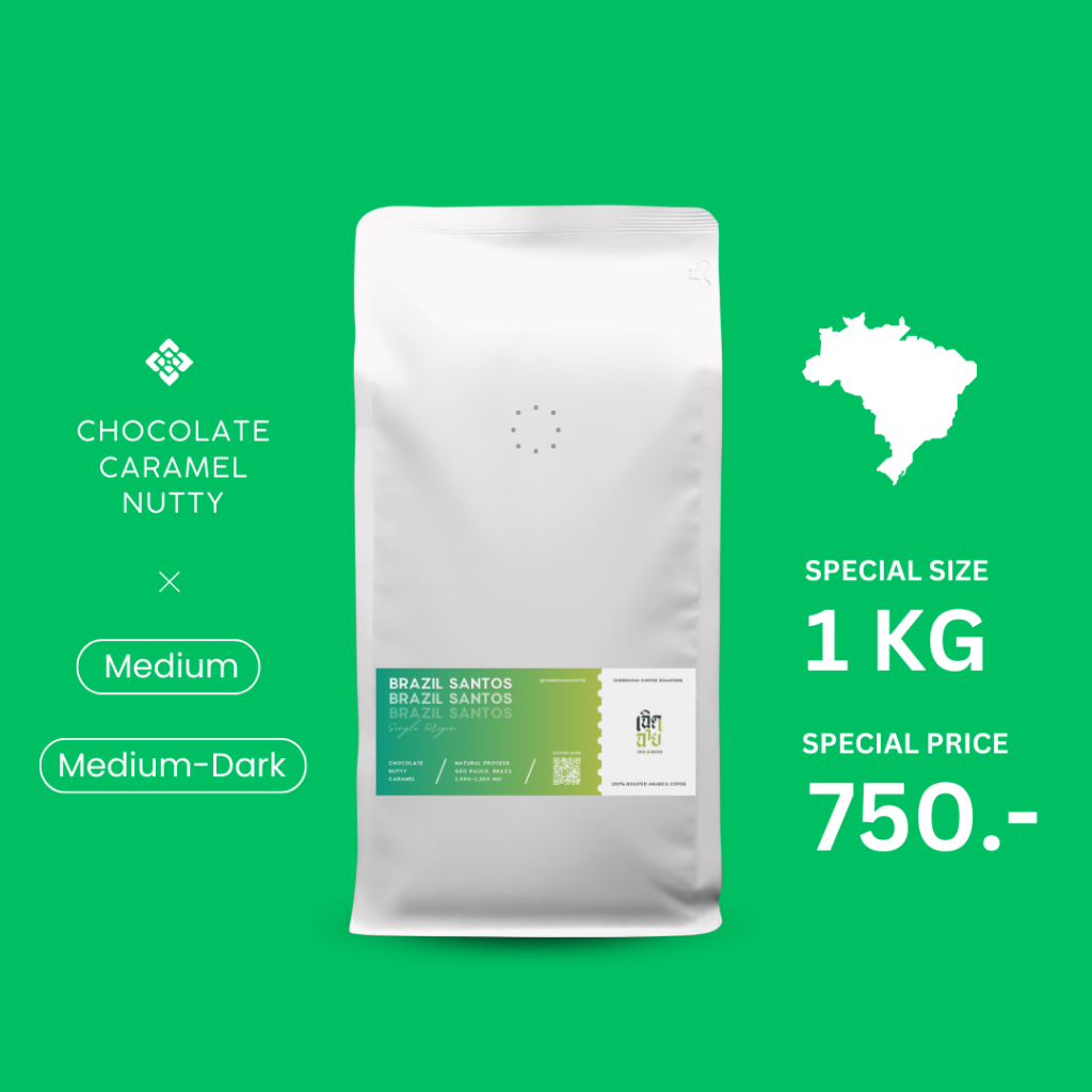 เมล็ดกาแฟ Brazil Santos ขนาด 1 กิโลกรัม เมล็ดกาแฟอาราบิก้าคั่วใหม่ พร้อมบริการบดฟรี | Cherdchai Coffee Roasters