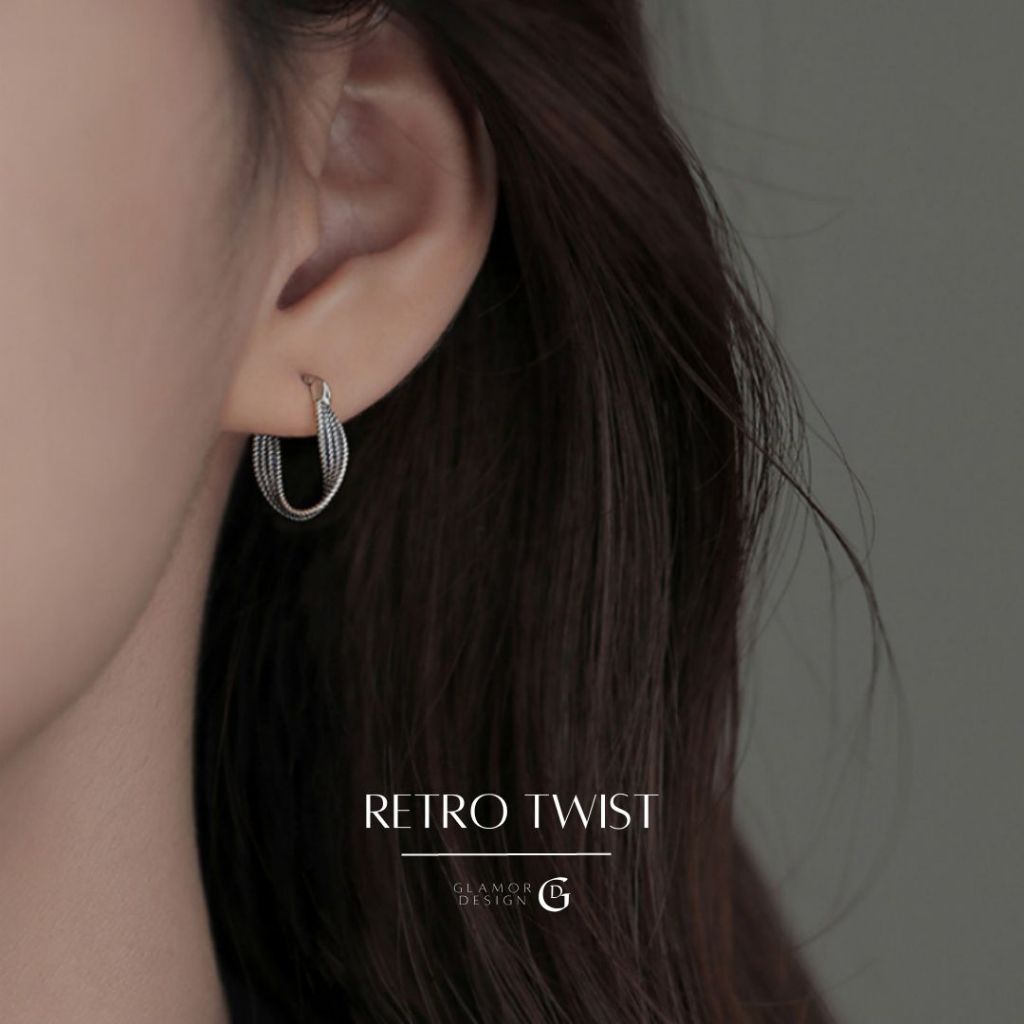 GLAMOR✨ต่างหูเงินแท้ Retro Twist ต้างหูเงินแท้ ต่างหูแฟชั่น ต่างหูแฟชั่นผู้หญิง 