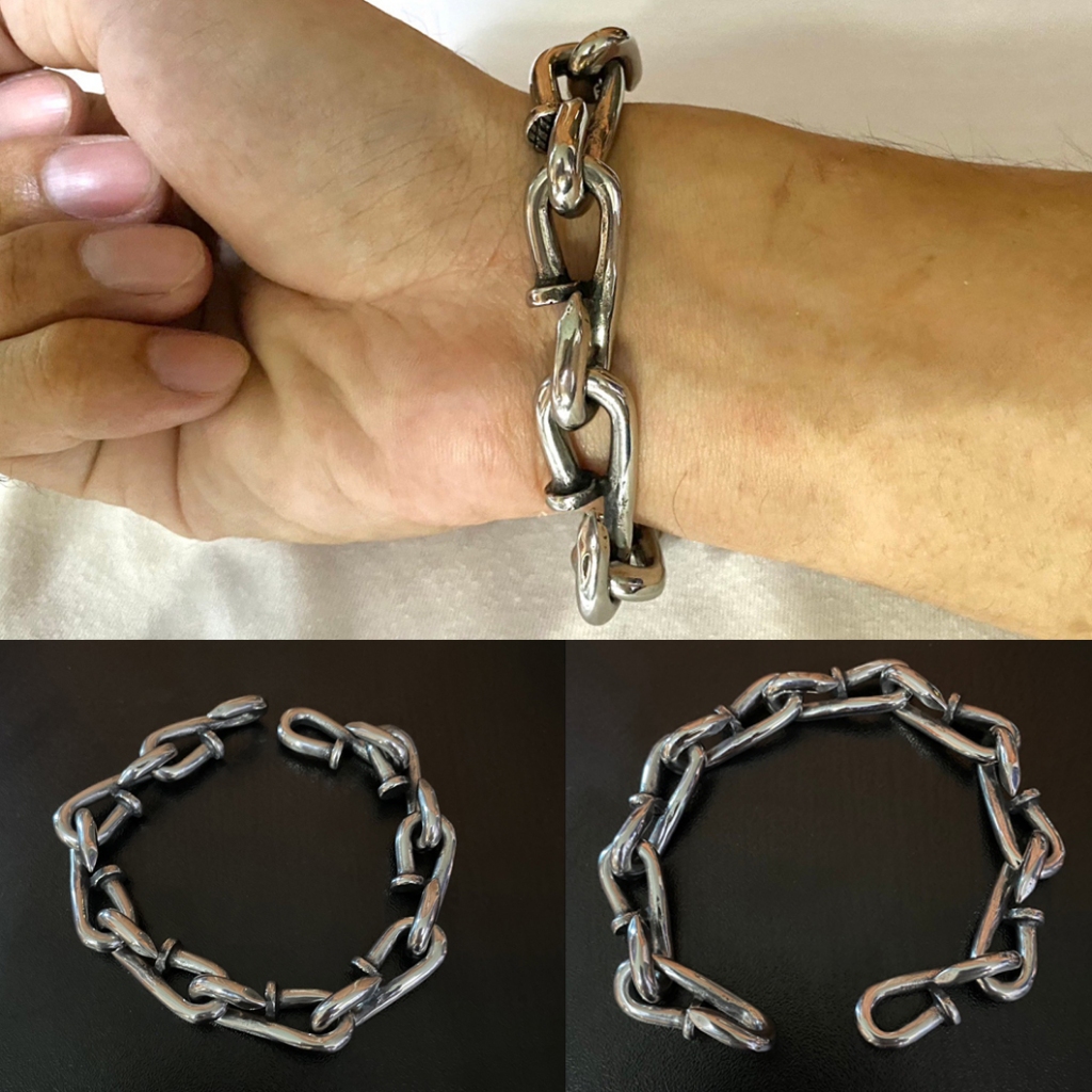 สร้อยข้อมือ โซ่ตะปู ตะปู เลสเงิน สแตนเลสแท้100%