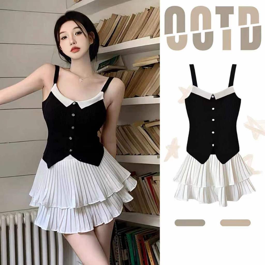 พร้อมส่ง เสื้อเซ็ท2ชิ้น เสื้อสายเดี่ยว+กระโปรงสั้น เจ้าหญิง ดูแพง ผ้าดีมาก เซ็กซี่เบาๆ สำหรับผู้หญิง