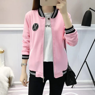 มาใหม่ เสื้อแจ็กเก็ตผู้หญิงแขนยาวมีกระเป๋าและซิปหน้า ลายM คลุมกันร้อนกันหนาวผู้หญิง