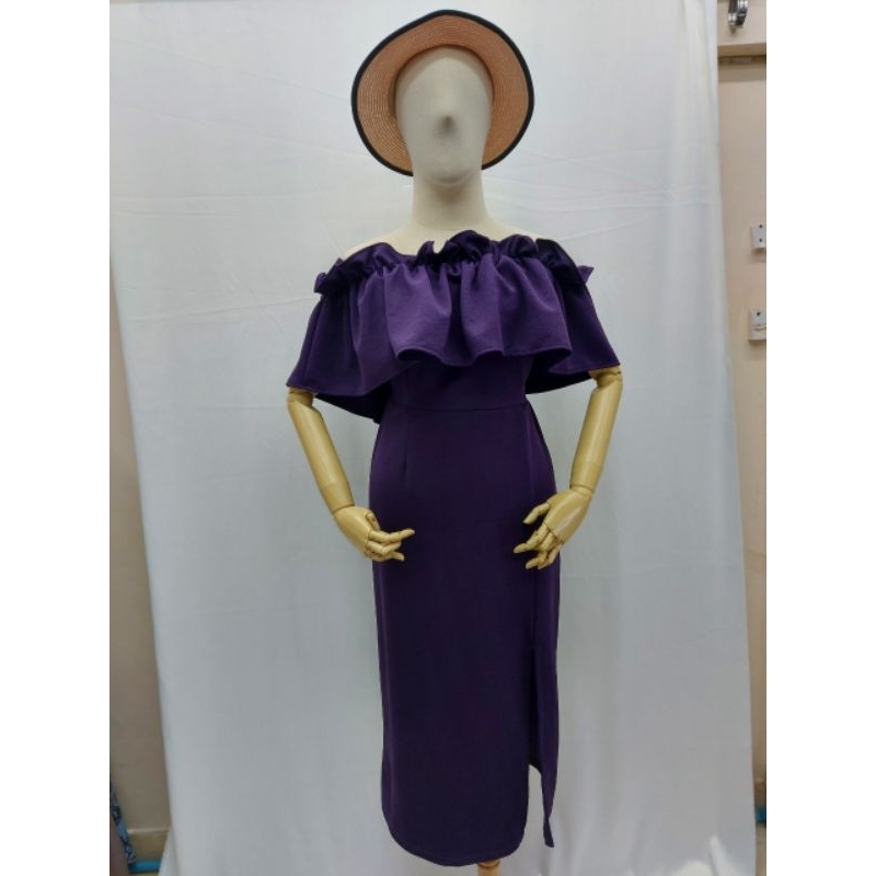 J61 เดรสสาวอวบตัวยาว ผ้ายืดวูลเวฟ ดึงยางรอบอกเอว ใส่ปาดใหล่ คลุมอก - รูปที่ 3