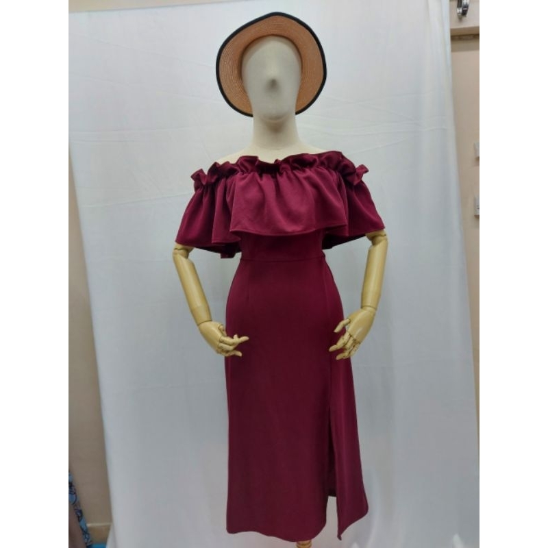 J61 เดรสสาวอวบตัวยาว ผ้ายืดวูลเวฟ ดึงยางรอบอกเอว ใส่ปาดใหล่ คลุมอก - รูปที่ 6