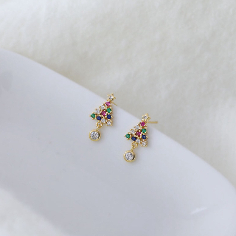 159-littlegirl gifts-Colorful Christmas tree earrings s925