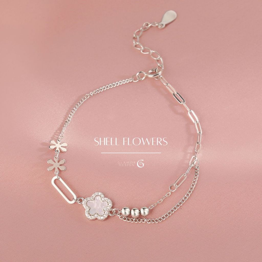 GLAMOR✨ข้อมือเงิน Shell Flowers กําไลเงิน สร้อยข้อมือเงิน กําไลนําโชค สร้อยข้อมือผู้หญิง กําไลแฟชั่น