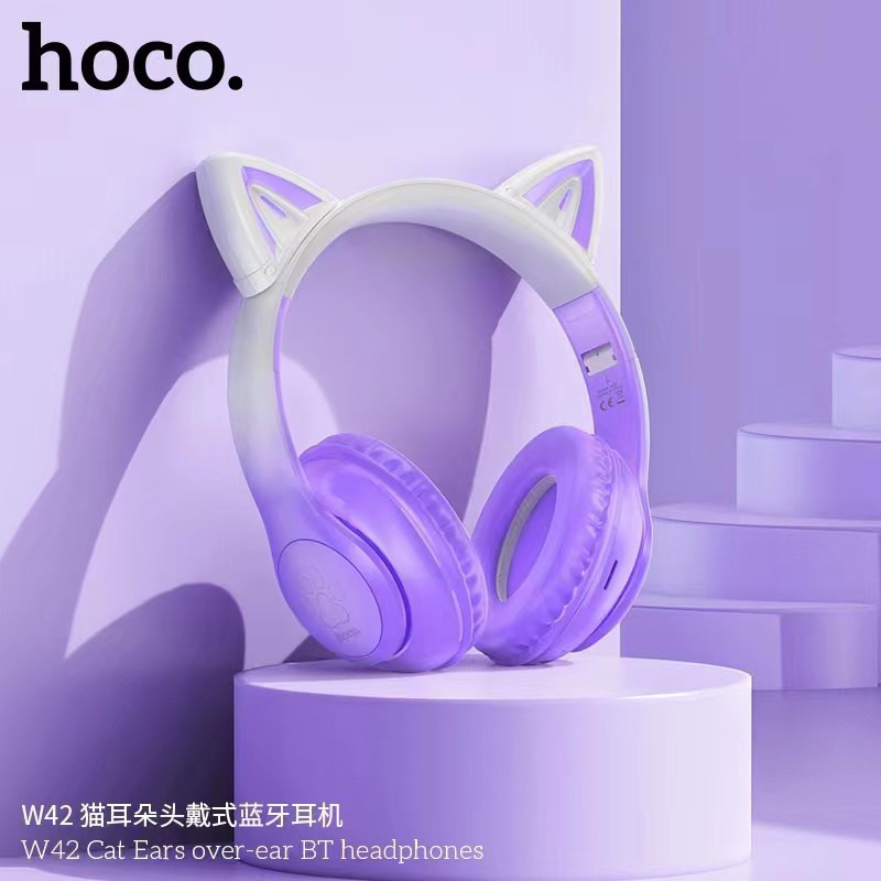 Hoco W42 Cat Ears over-ear headphone หูฟังบลูทูธไร้สาย มีไฟ LED รองรับการเชื่อมต่อ TF Card / 3.5 AUX