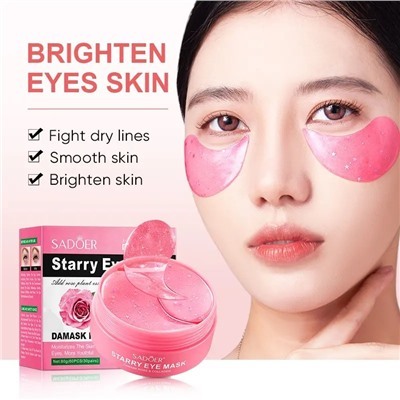 มาส์กใต้ตา SADOER กุหลาบ มาส์กบำรุงรอบดวงตา Starry Eye Mask-Damask Rose สุทธิ: 80 กรัม (60 ชิ้น/30 คู่)