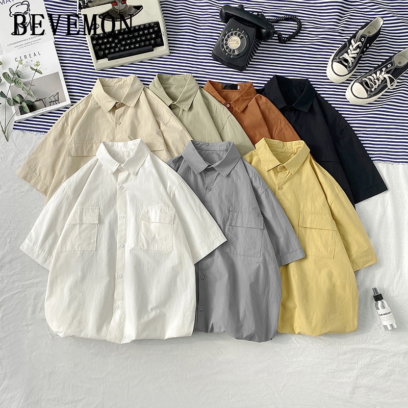 เสื้อเชิ้ตเกาหลี แขนสั้น สีพื้นมินิมอลสี EARTH TONE ไซซ์ M L XL XXL ชาย/หญิงใส่ได้ ผ้าคุณภาพดีใส่สบาย（G0488）
