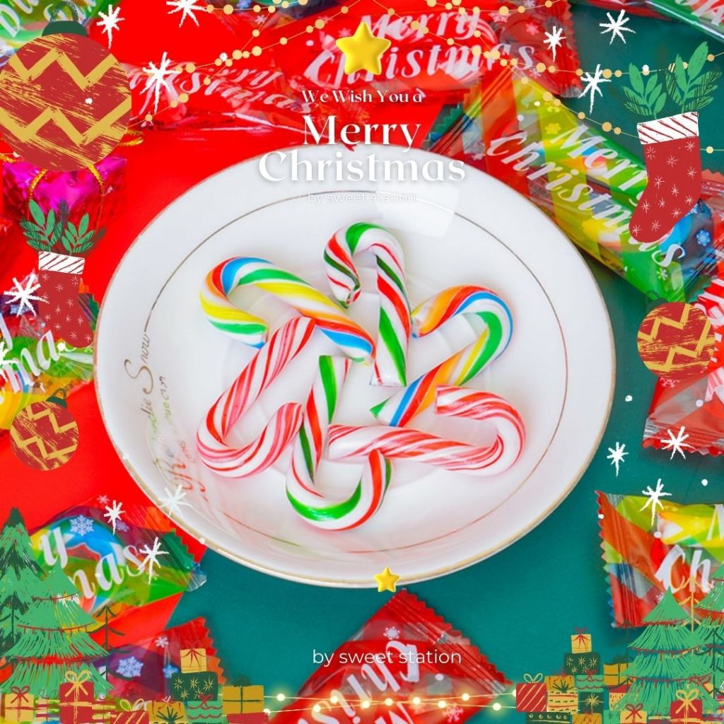 พร้อมส่ง Christmas Candy Cane ลูกกวาดไม้เท้า คริสต์มาส 1ถุง/500g ลูกอมผลไม้ ขนมคริสต์มาส ขนมเทศกาล ของวัญแจกเด็ก ขนมเด็ก - รูปที่ 2