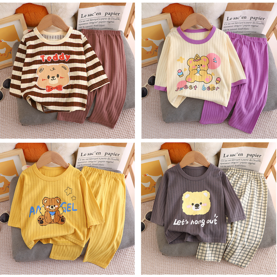 💗 ชุดนอนแขนยาวเด็ก เซต 2 ชิ้น เสื้อ+กางเกงขายาว ผ้าคอตตอน100% นุ่มใส่สบาย  size10เดือน--8ปี PKY456