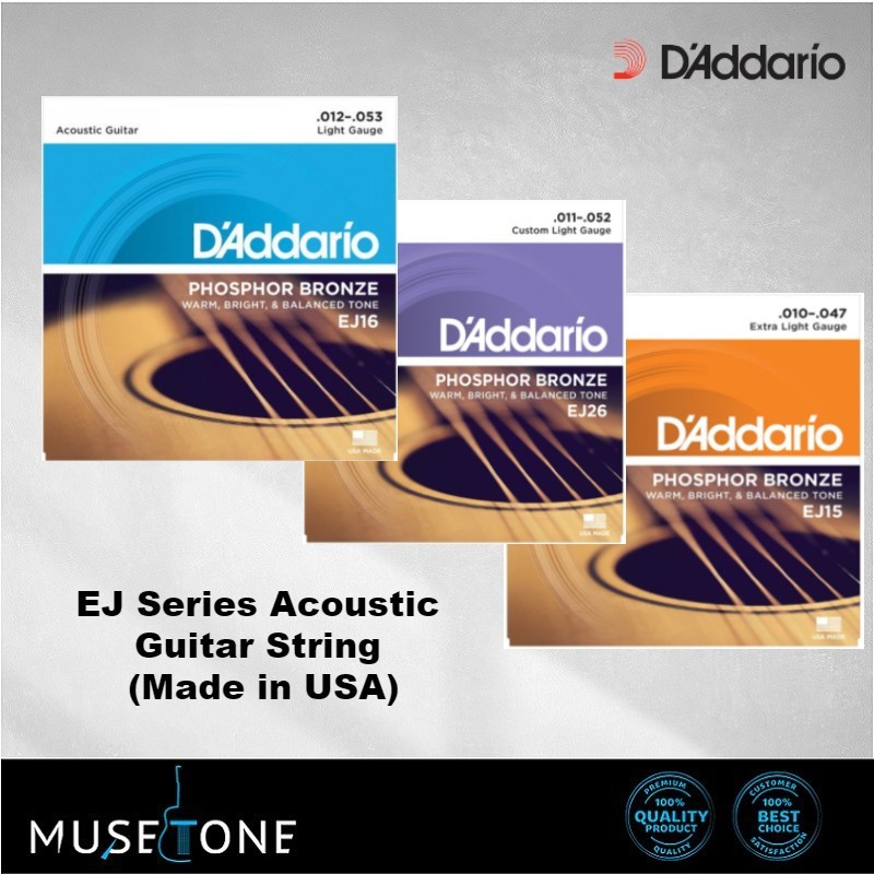 D'Addario Phosphor Bronze สายกีต้าร์โปร่ง EJ15 (10-47) EJ26 (11-52) EJ16 (12-53)