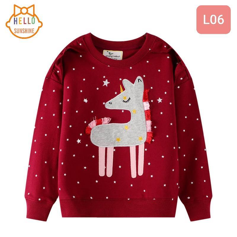 เสื้อสเวตเตอร์แขนยาว สีแดง ลายยูนิคอร์น