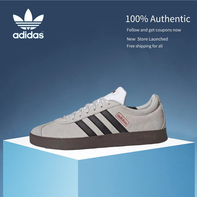 Adidas neo VL Court Lifestyle ช่วยลดแรงกระแทกจากการลื่นไถล และรองเท้าสนีกเกอร์และรองเท้าสีเทารุ่นเดียวกัน