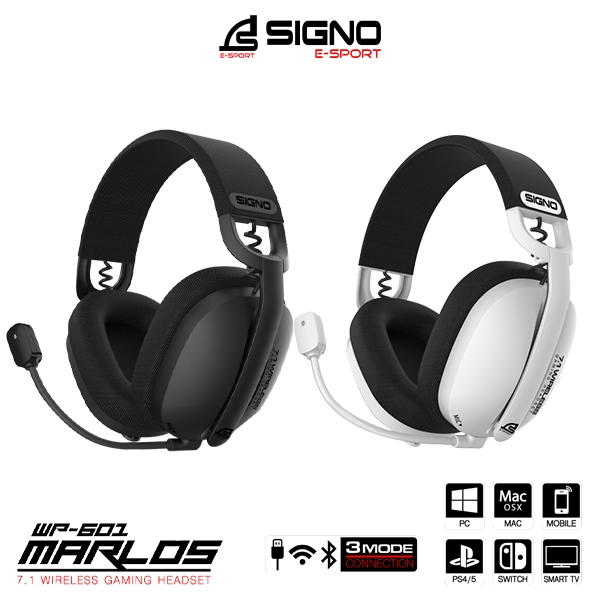 หูฟังเกมมิ่ง SIGNO E-Sport MARLOS รุ่น WP-601 Wireless 7.1 Gaming Headset  3 ระบบ (Tri-Mode)