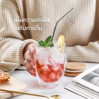 [C124]แก้วสองชั้น ขนาด 250-450 มล. สวยงาม ทนทาน กันความร้อน ใส่น้ำร้อนเย็นได้