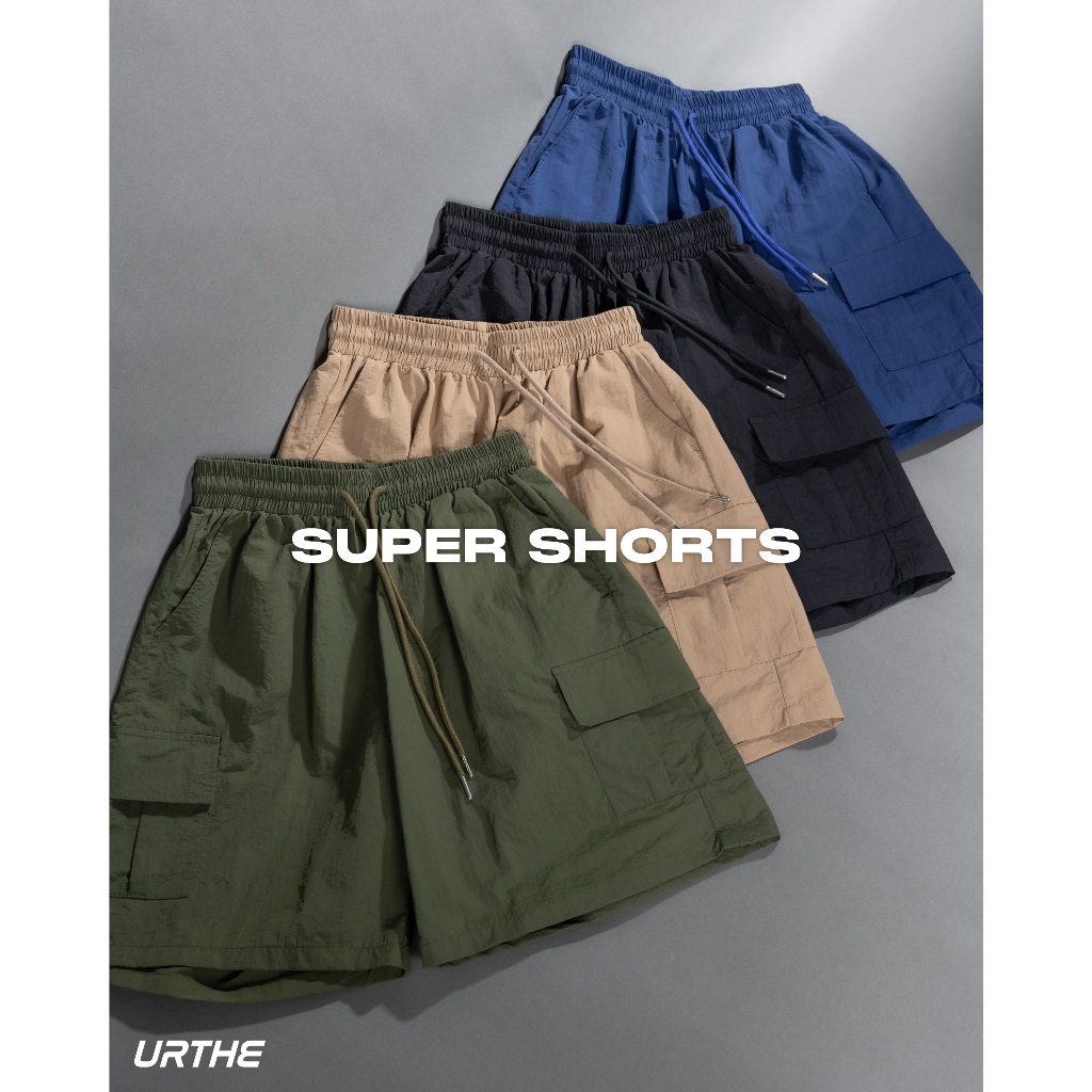 URTHE - กางเกงขาสั้น เอวยืด ปักโลโก้ รุ่น SUPER SHORTS