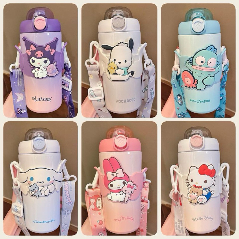 กระติกน้ำเด็กสะพายไปโรงเรียน กระติกน้ำเก็บความความเย็น แบบมีหลอดเด้ง & ยกดื่ม งานสแตนเลส 316 มีสายสะพายในตัว น้ำหนักเบา