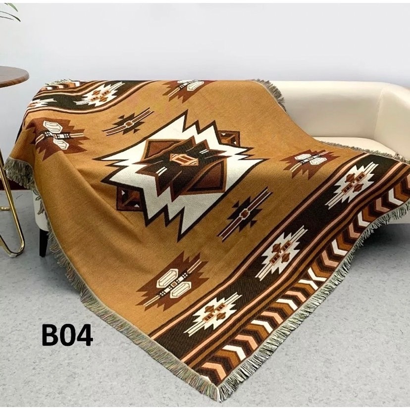 ร้านค้าไทย จัดส่งในไทย พรมโบฮีเมี่ยน A03 ผ้าคลุมโซฟา ผ้าปู camping ผ้าปูแคมป์ปิ้ง พรมวินเทจ ลายโบฮีเมียน - รูปที่ 4