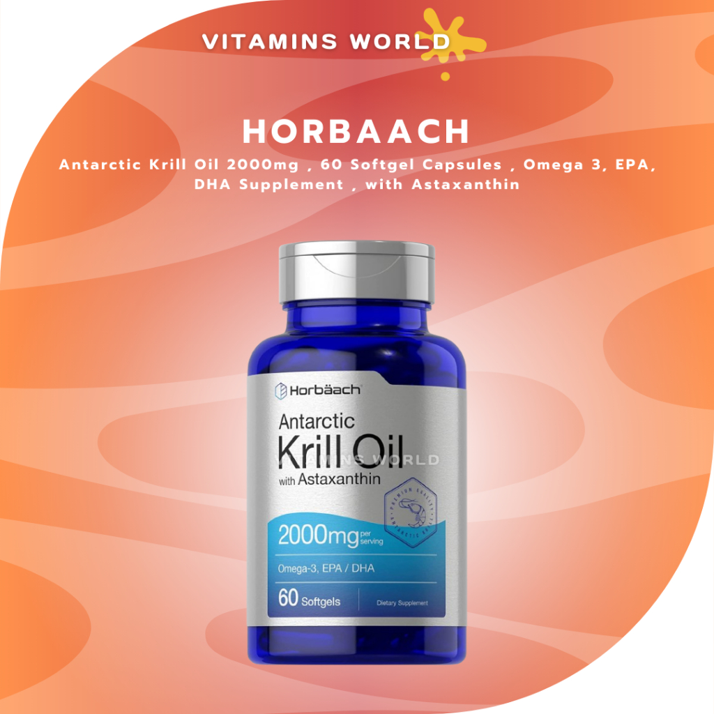Horbaach Antarctic Krill Oil 2000mg , 60 Softgel Capsules , Omega 3, EPA, DHA Supplement , with Astaxanthin (V.931)