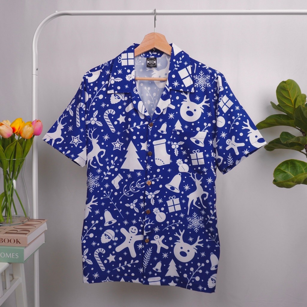 เสื้อฮาวาย ลายคริสต์มาส ผ้าไหมอิตาลี C153